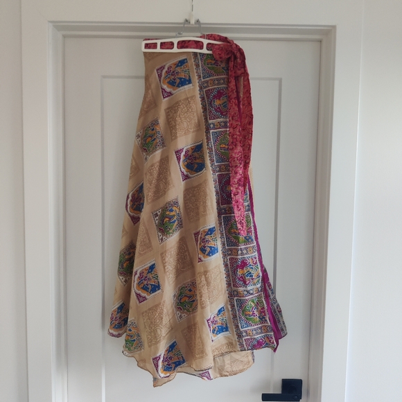 100% Silk Adjustable Reversible Sarong Wrap Maxi Midi Skirt Free Size - Picture 9 of 14